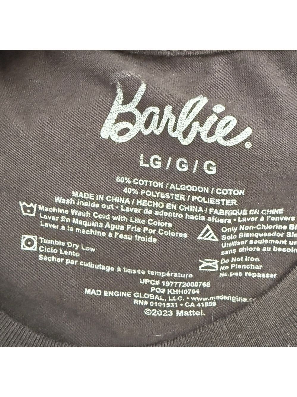 Barbie Graphic Fitted Tee Retro Logo Y2K Style Black Size L - Picture 4 of 4